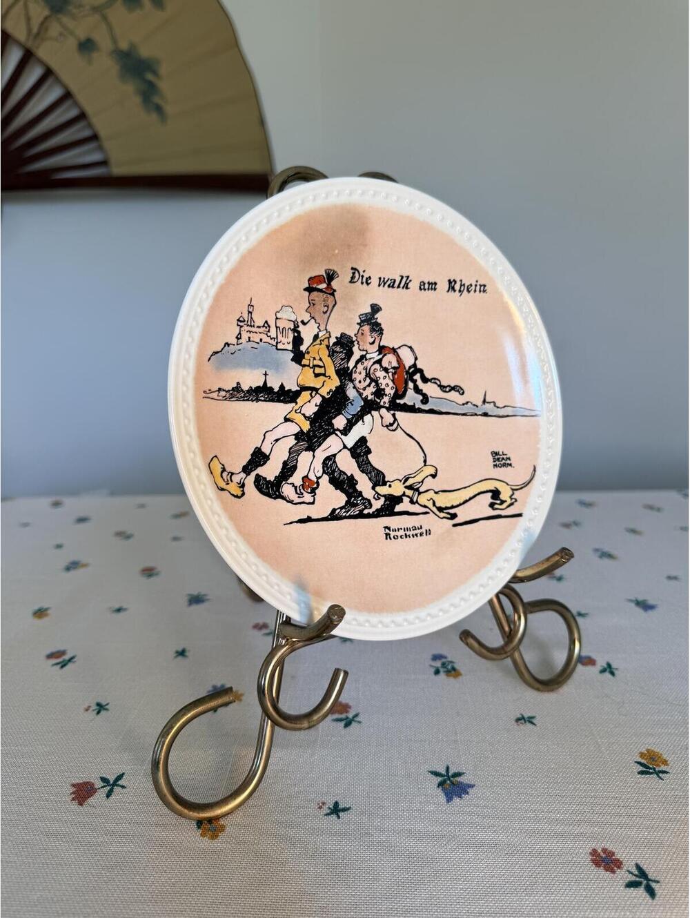 Newell Pottery Co. Norman Rockwell Plate #9435D “Die Walk am Rhein" 7.” Diameter